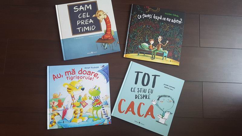 Patru cărți noi pentru copii: una pentru copii timizi, alta de noapte bună, una despre mersul la medic și alta despre caca :)